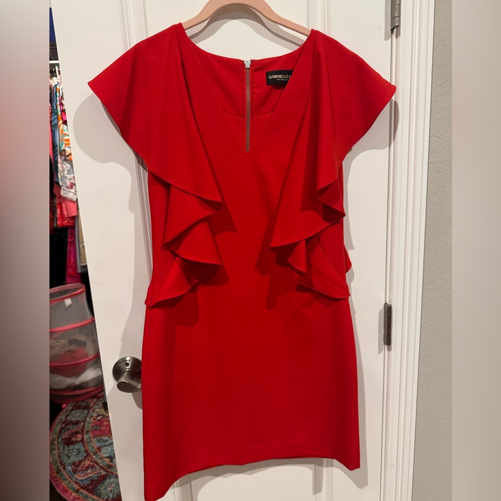 New York & Company Red Ruffle Midi Dress